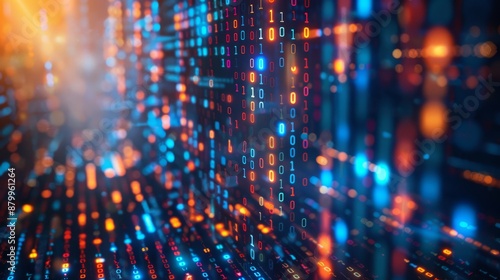 Wallpaper Mural A digital matrix with streaming lights and binary codes portrays data flow and technology advancements Torontodigital.ca