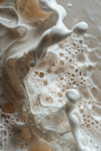 A close-up shot of a white soap with lots of bubbles, great for use in beauty or cleaning related contexts