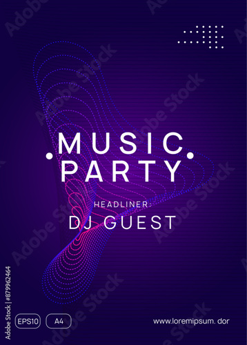 Discotheque Flyer. Pink Night Club Magazine. Techno Concert Graphic. Festival Vector. Dj Event. Violet Sound Banner. Electronic Disco Illustration. Blue Discotheque Flyer