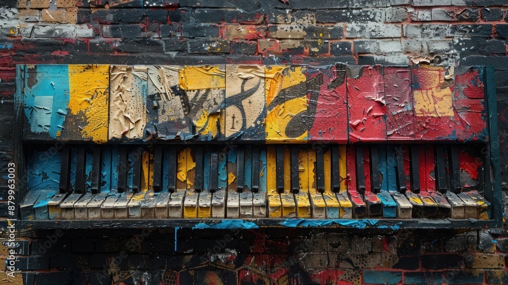 Fototapeta premium Piano on a Brick Wall