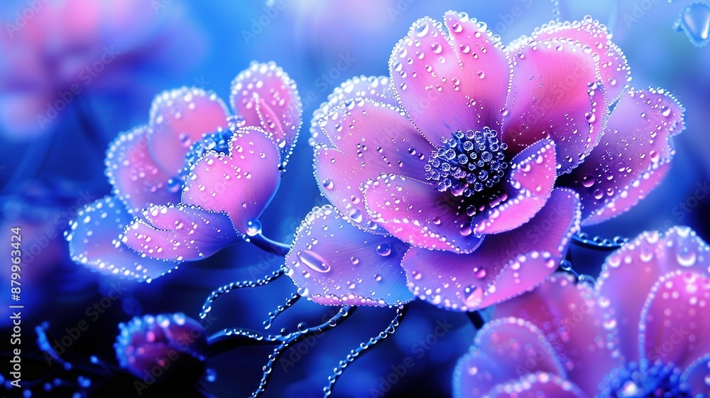 custom made wallpaper toronto digital Close-up photo of pink flower with dewdrops on its petals and clear blue sky in the background