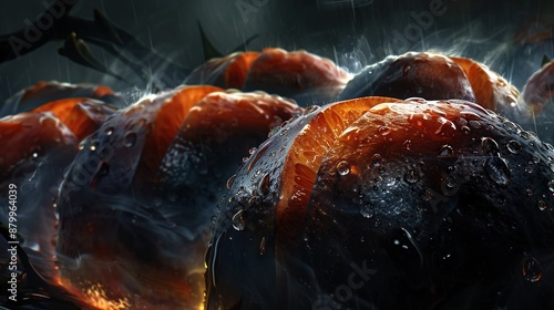 Wallpaper Mural   A batch of oranges placed atop a rain-splattered black surface Torontodigital.ca