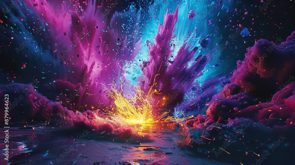 Colorful Explosion of Vibrant Paint in Abstract Artistic Style Colorful Explosion of Vibrant Paint in Abstract Artistic Style
