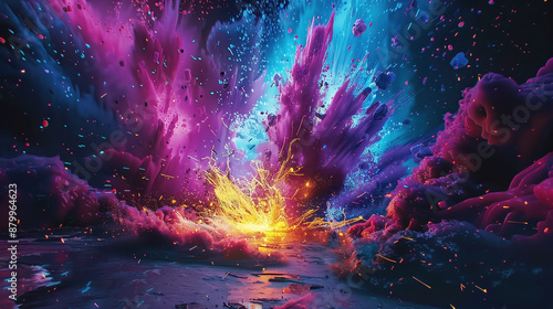 Colorful Explosion of Vibrant Paint in Abstract Artistic Style