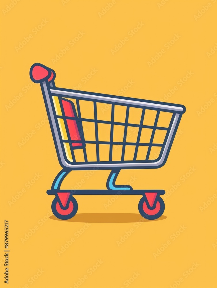 Cartoon shopping cart with red handle and red basket Cartoon shopping cart with red handle and red basket
