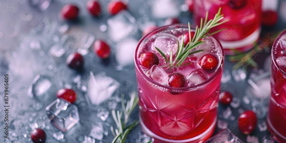 Glass of red drink with sprig of rosemary on top Glass of red drink with sprig of rosemary on top