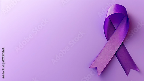 purple ribbon on purple background of cancer awareness illustration, copy space