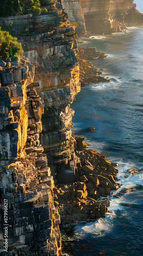 Majestic Cliffs Standing Tall Against The Ocean's Waves, Emblematic of Nature's Raw Beauty and Timeless Power, Creating a Dynamic Interplay Between Land and Sea photo