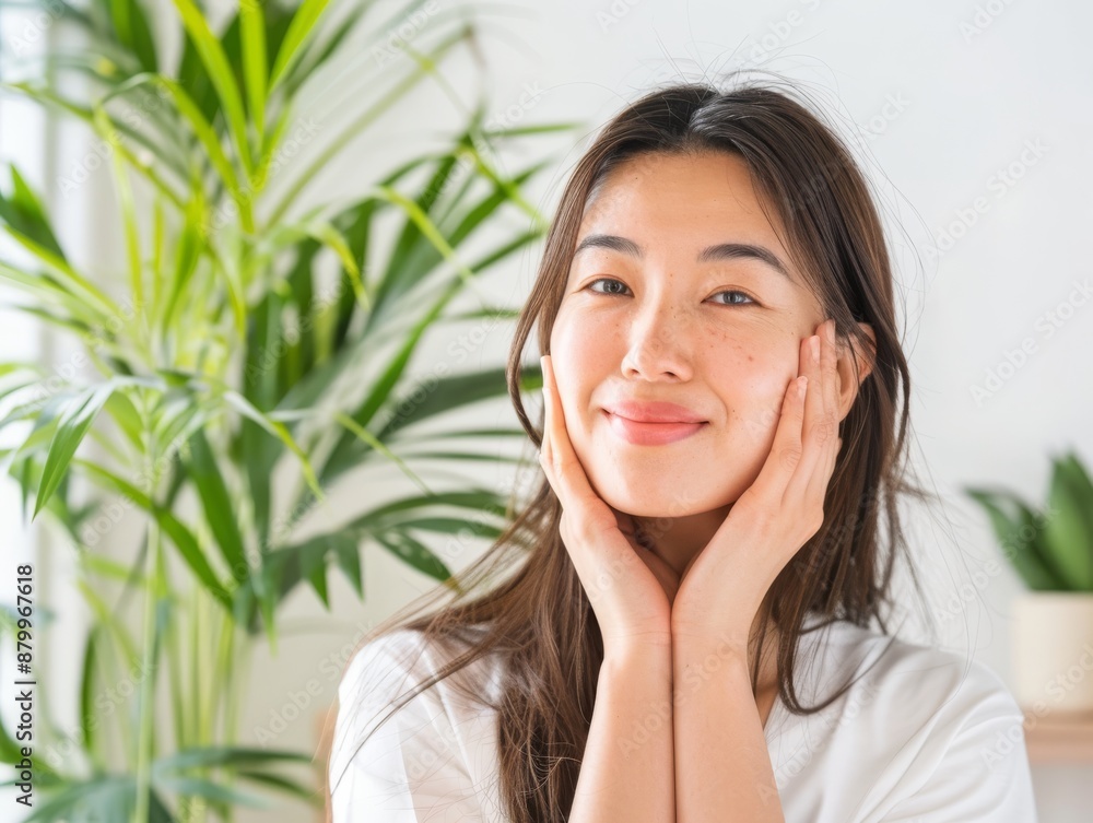 Skincare with beautiful Japanese Korean woman in her late thirties, with dark hair and wearing a white sleeveless top. Facial treatment, Cosmetology, Spa, Aesthetic, plastic surgery Skincare with beautiful Japanese Korean woman in her late thirties, with dark hair and wearing a white sleeveless top. Facial treatment, Cosmetology, Spa, Aesthetic, plastic surgery
