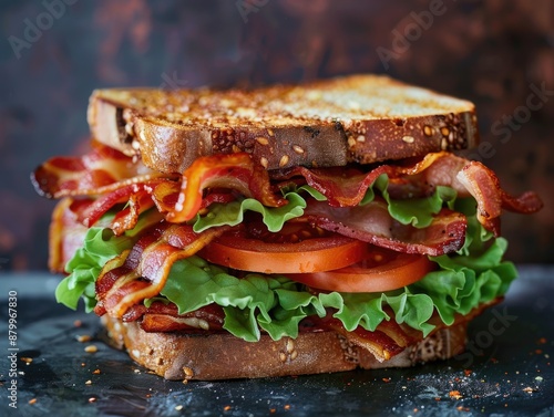 Sandwich with bacon, lettuce, and tomato