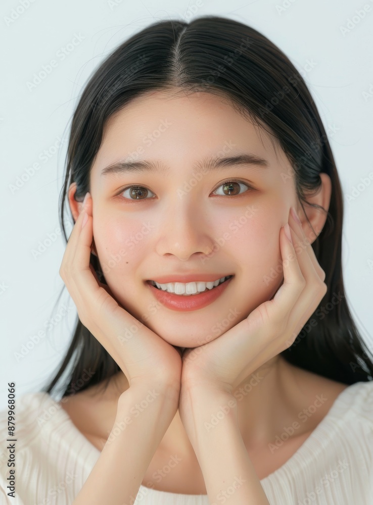 Skincare with beautiful Japanese Korean woman in her late thirties, with dark hair and wearing a white sleeveless top. Facial treatment, Cosmetology, Spa, Aesthetic, plastic surgery Skincare with beautiful Japanese Korean woman in her late thirties, with dark hair and wearing a white sleeveless top. Facial treatment, Cosmetology, Spa, Aesthetic, plastic surgery