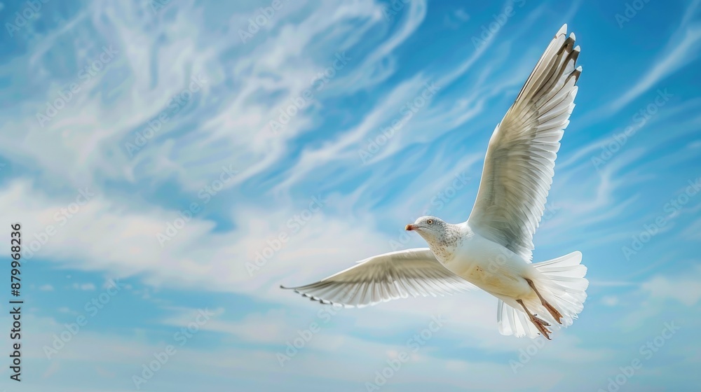 Bird in flight against blue sky with copy space below Bird in flight against blue sky with copy space below