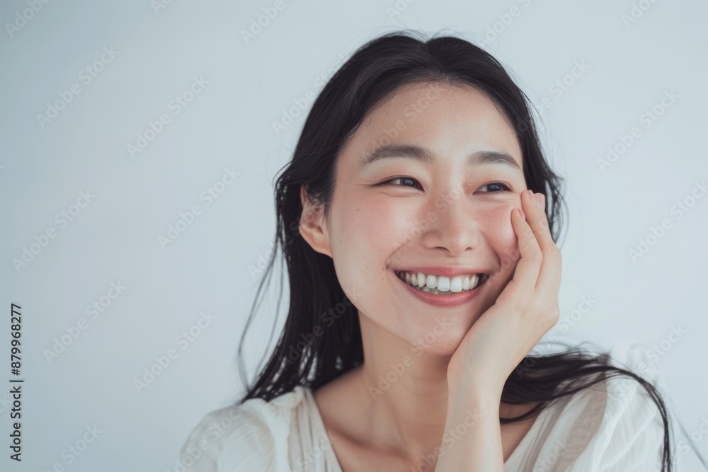Skincare with beautiful Japanese Korean woman in her late thirties, with dark hair and wearing a white sleeveless top. Facial treatment, Cosmetology, Spa, Aesthetic, plastic surgery Skincare with beautiful Japanese Korean woman in her late thirties, with dark hair and wearing a white sleeveless top. Facial treatment, Cosmetology, Spa, Aesthetic, plastic surgery