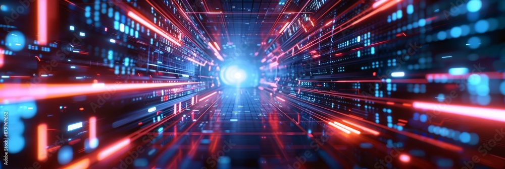 Obraz premium A vibrant depiction of futuristic data streams glowing in cyberspace, evoking high-tech communication.