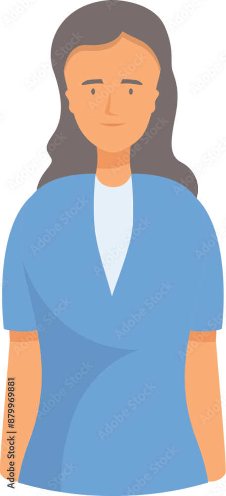 Female doctor with long dark hair is smiling in her blue scrubs Female doctor with long dark hair is smiling in her blue scrubs