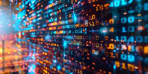 Wallpaper Mural A digital matrix with streaming lights and binary codes portrays data flow and technology advancements Torontodigital.ca