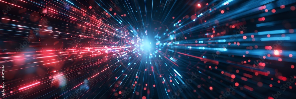 Naklejka premium A vibrant depiction of futuristic data streams glowing in cyberspace, evoking high-tech communication.