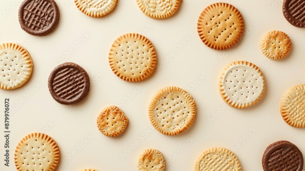 Biscuits displayed from above on plain background with space Biscuits displayed from above on plain background with space