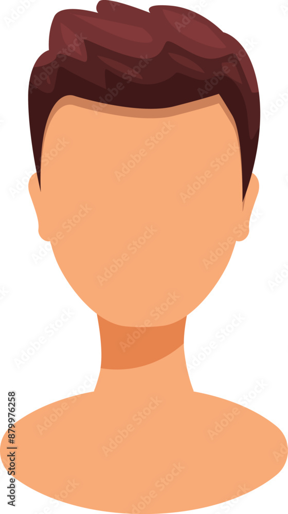Faceless man character with brown hair is posing on white background Faceless man character with brown hair is posing on white background