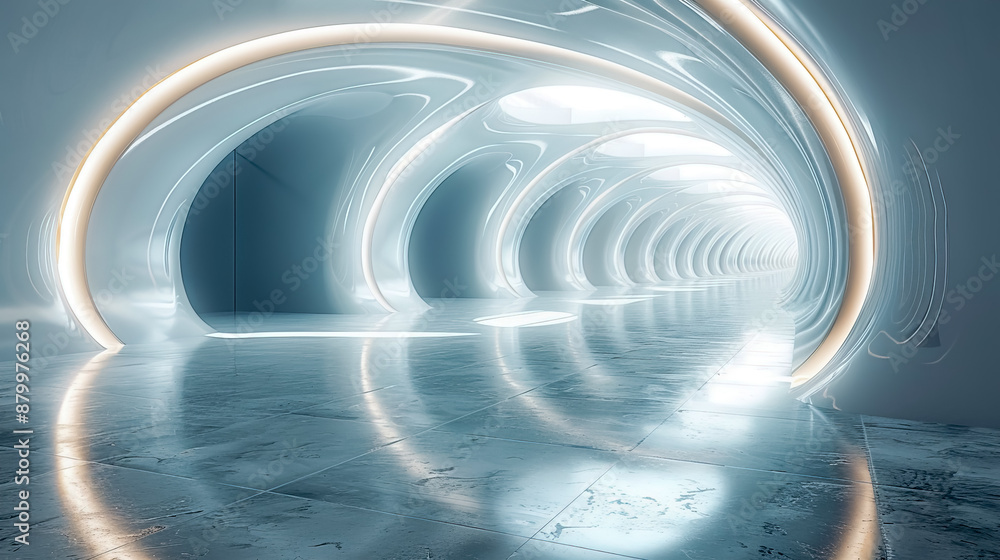 A bright, white, futuristic tunnel A bright, white, futuristic tunnel