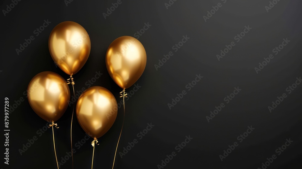 Four Golden Balloons on Black Background Four Golden Balloons on Black Background