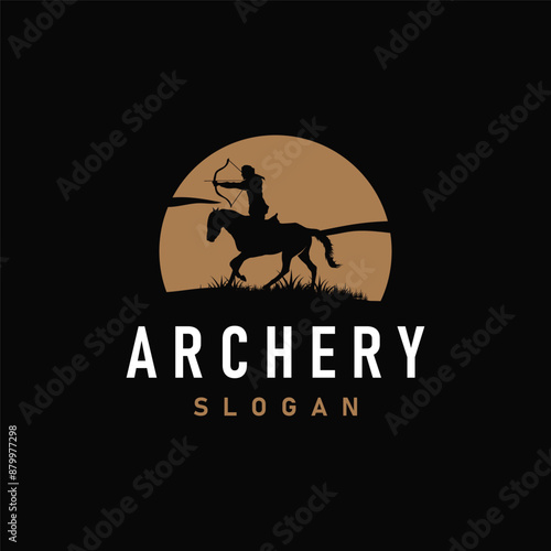 Archer logo vector silhouette warrior archery simple design bow and arrow template illustration