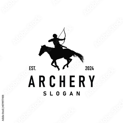 Archer logo vector silhouette warrior archery simple design bow and arrow template illustration