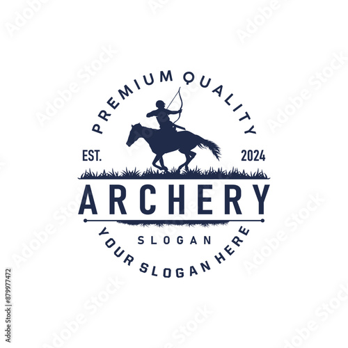 Archer logo vector silhouette warrior archery simple design bow and arrow template illustration