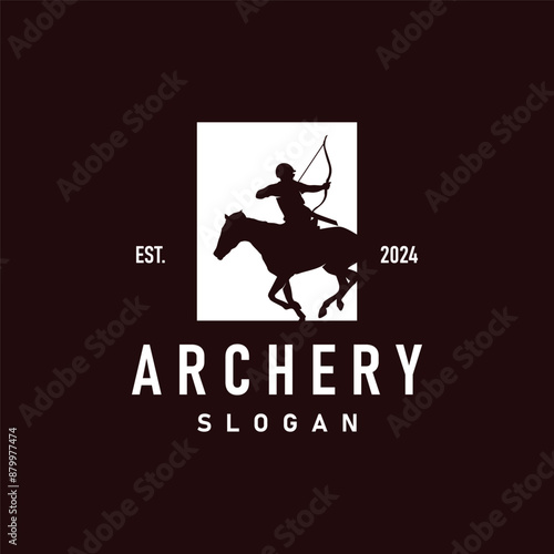 Archer logo vector silhouette warrior archery simple design bow and arrow template illustration
