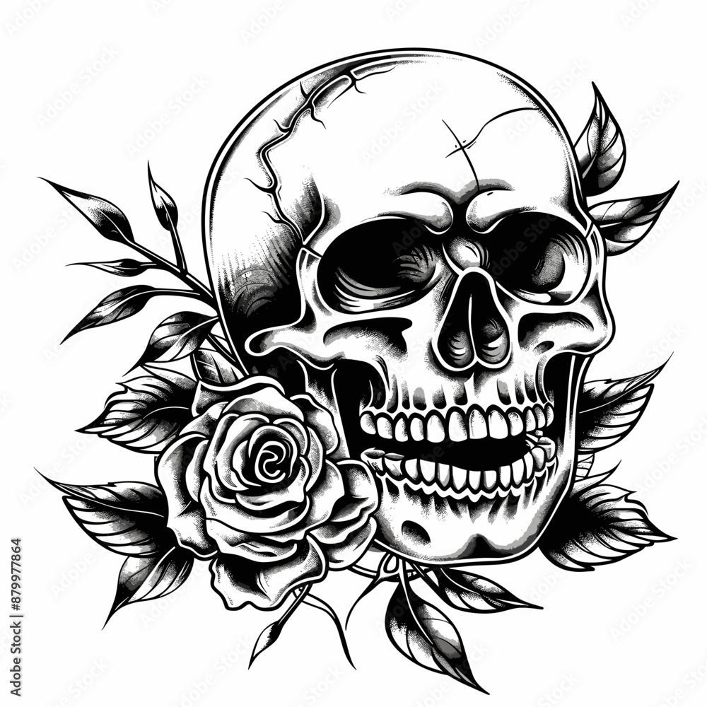 Fototapeta premium A skull with a rose on it