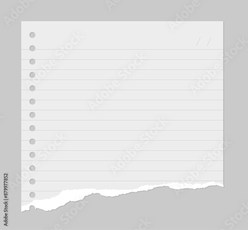 1  torn lined with date notebook page realistic with shadow on a transparent backgroun