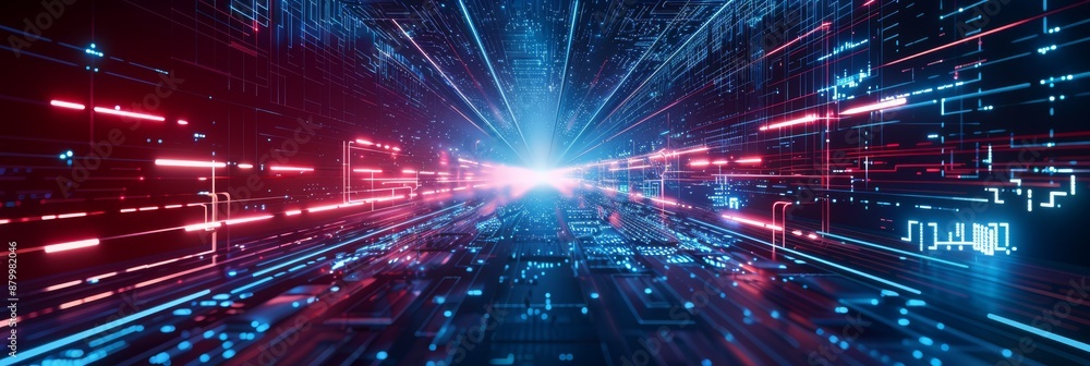 Fototapeta premium A vibrant depiction of futuristic data streams glowing in cyberspace, evoking high-tech communication.