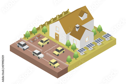 Modern house with solar cell isometric