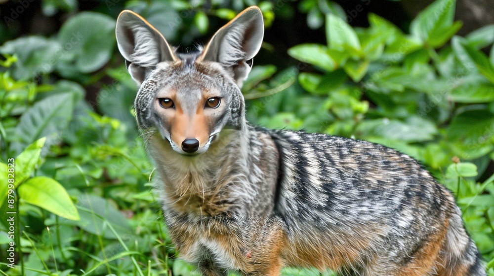 A close-up photo of a tiny creature among long blades of grass, with tall trees visible in the background and bushes surrounding it A close-up photo of a tiny creature among long blades of grass, with tall trees visible in the background and bushes surrounding it