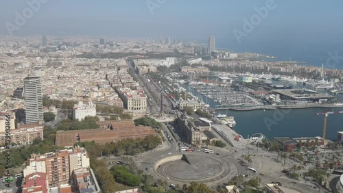 Aerial video over Placa de les Drassanes in Barcelona photo