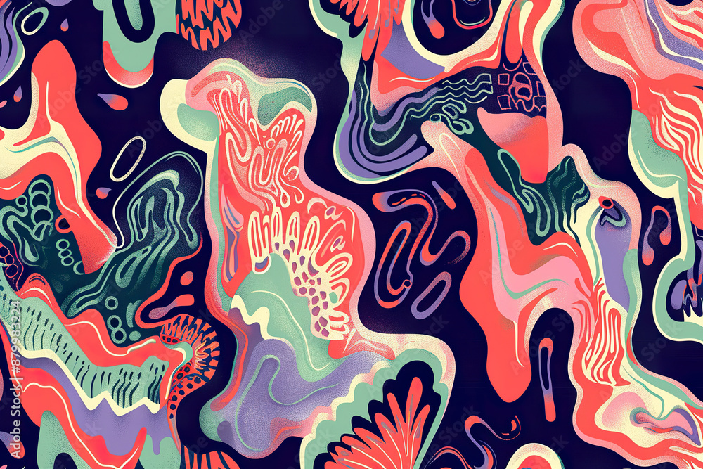 A colorful abstract painting with a lot of swirls and shapes, generative ai image.. A colorful abstract painting with a lot of swirls and shapes, generative ai image..