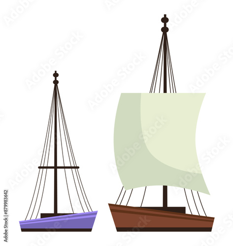 Sailboats nautical vessels maritime travel concept colorful sailboat illustrations on white background tourism design elements