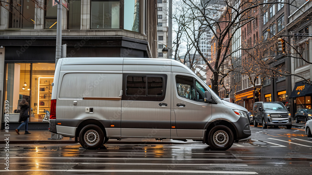 High end small work van in the city. High end small work van in the city.