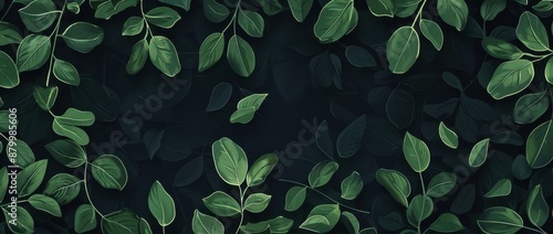 Dark green background with a simple leaf pattern The dark forest color adds depth and contrast to the natural elements of leaves Generative AI