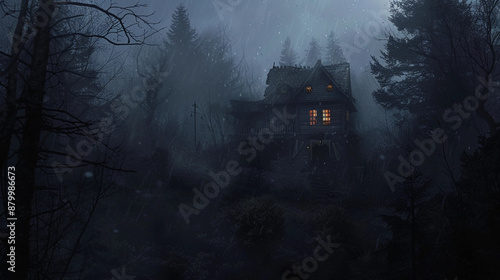 Scary cabin in the woods illustration