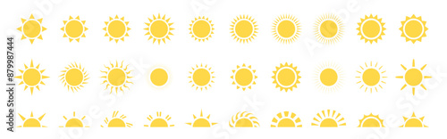 sun icon set. sun vector. sunshine icon set. sunlight effect. yellow sun symbol. sunshine vector sign collection. transparent background. heat. circle pattern. vector illustration.