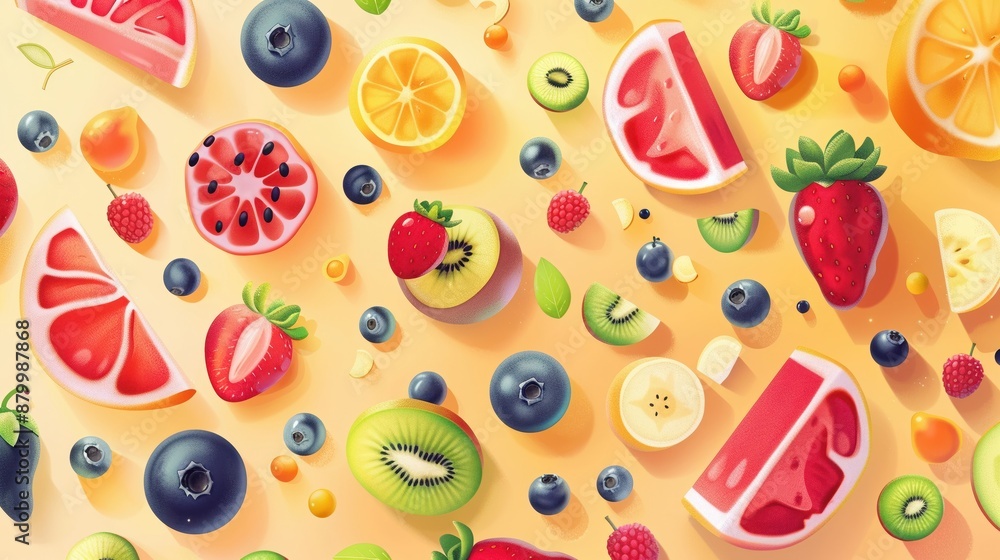 Mixed fruit snacks, summer treats, flat design illustration Mixed fruit snacks, summer treats, flat design illustration