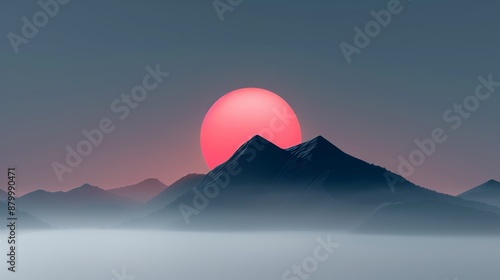 Mountain ranges adorned with the colors of a sunset creating a dramatic and picturesque natural scene Illustration, Image, , Minimalism,