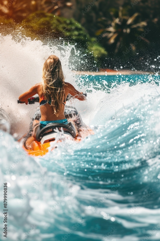 Obraz premium Woman is riding jet ski in ocean