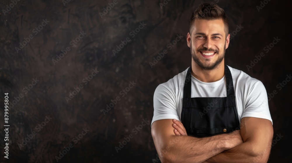 Confident Chef, Smiling man in black apron, Culinary Professional Confident Chef, Smiling man in black apron, Culinary Professional