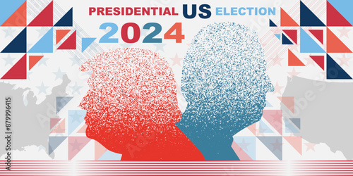 USA VOTE 2024 Presidential Election Banner Background. USA Map, American election campaign