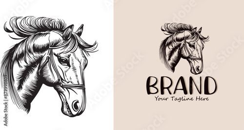 Horse and Rope in hand drawn style, perfect for horse stable, horse farm logo and tshirt design