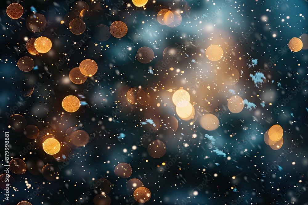 A blurry image of snowflakes and lights with a blue background. The image has a dreamy and ethereal quality to it, with the snowflakes and lights creating a sense of movement and energy A blurry image of snowflakes and lights with a blue background. The image has a dreamy and ethereal quality to it, with the snowflakes and lights creating a sense of movement and energy