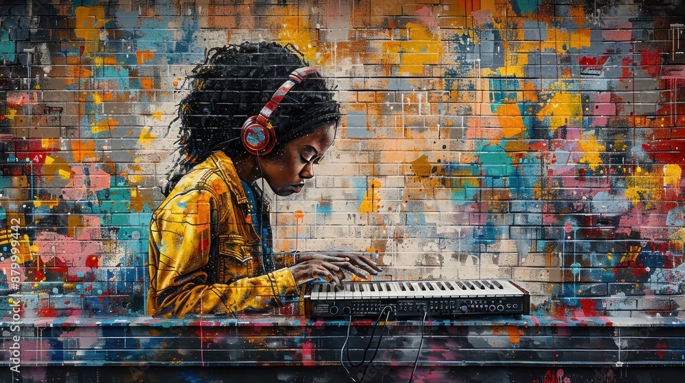 Street Art: A Musician in a Colorful Urban Setting Street Art: A Musician in a Colorful Urban Setting