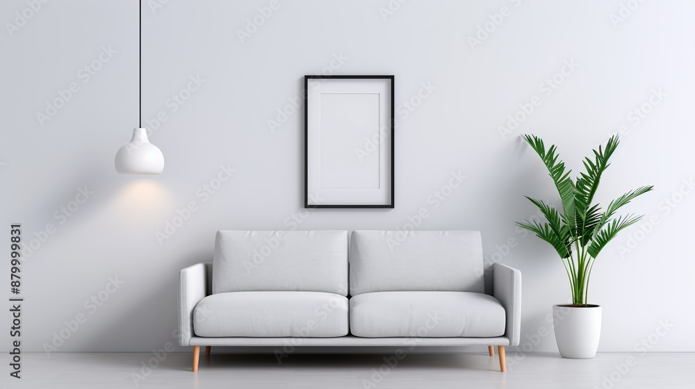 A sleek modern living room with minimal furnishings and a clean color palette highlighting the simplicity and elegance of contemporary interior design in a bright and airy space Illustration, Image,